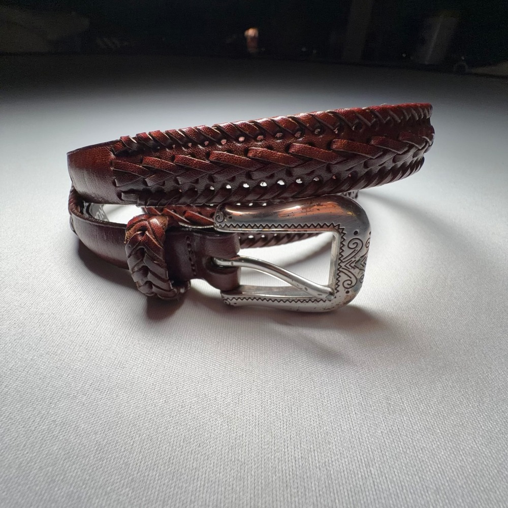 Brighton Braided Leather Belt Women 34 Brown Silver Buckle Western Boho C33071